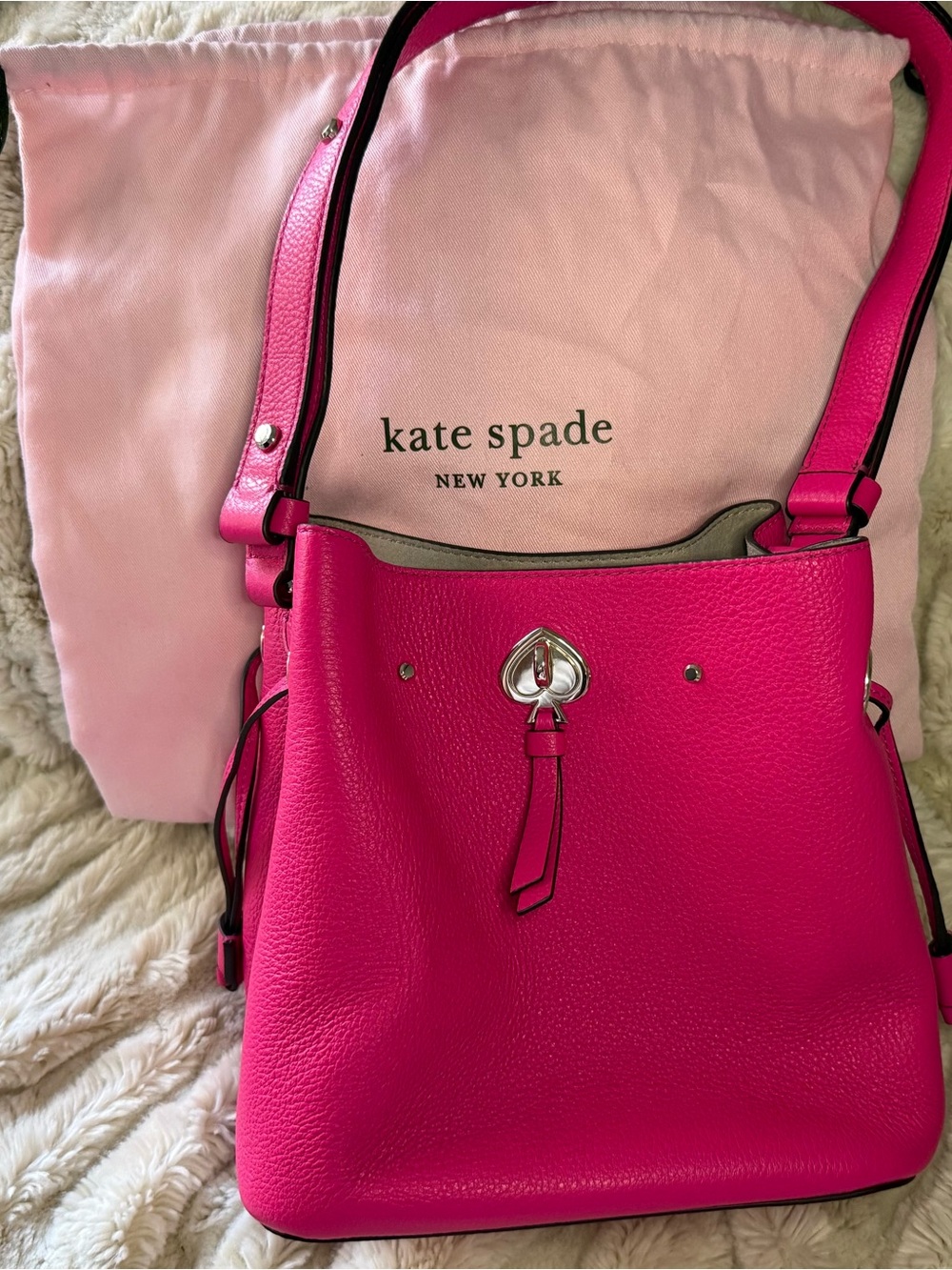 kate spade Hot Pink Leather Shoulder Bag with Silver-Tone Heart Accent